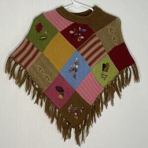 Oshkosh B'gosh Y2K Western Fringe Patchwork Cowgirl Knit Poncho Size 2T